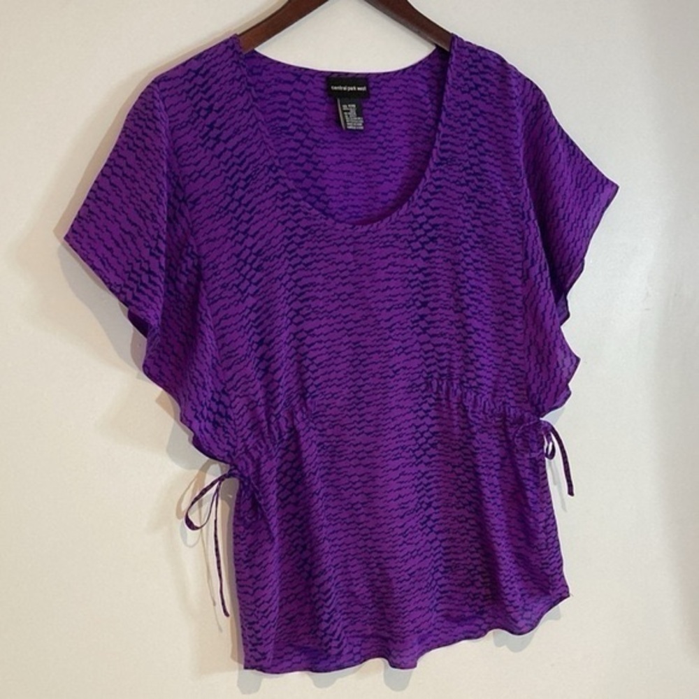 Central Park West 100% Silk Purple Snakeskin Print Blouse Size XXS